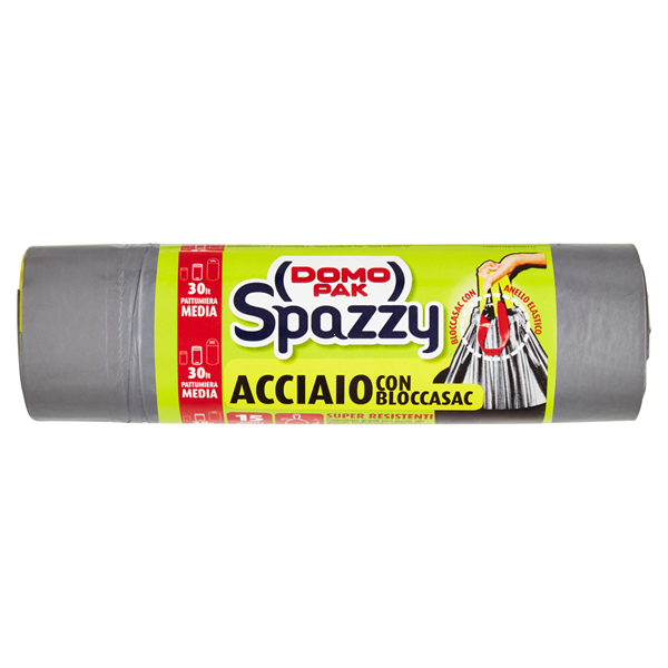 Sacchi spazzatura Domopak Spazzy Antiforo 28 l verde prof. mela 15 pz